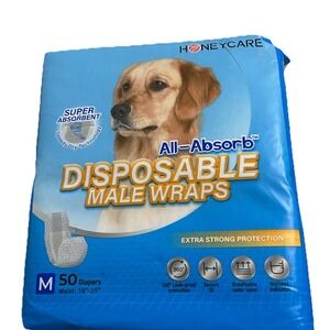 HONEYCARE All-Absorb 50 Count Disposable Male Wraps for Medium (18"-25") Dogs